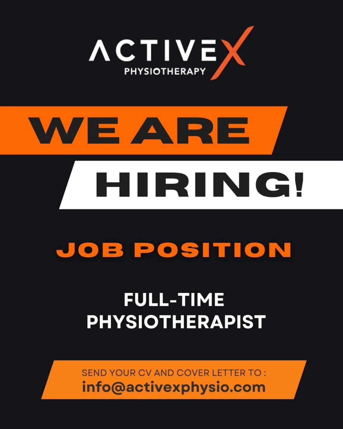 We are hiring a full-time Physiotherapist at Activex Physio (Tanjong Pagar, SBF Medical Suites).

Ou
