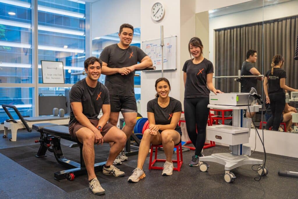 From left to right: Our Physiotherapists Nick, TJ, Helen, Hui Lin at Activex Physio gym