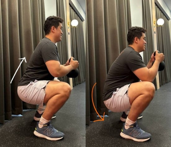 Physio TJ demonstrating butt wink in a squat